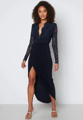 Lace Bodice Long Sleeve Rouch Dress