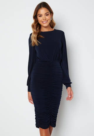 Long Sleeve Rouched Midi Dress
