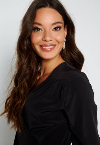 Long Sleeve Wrap Frill Dress