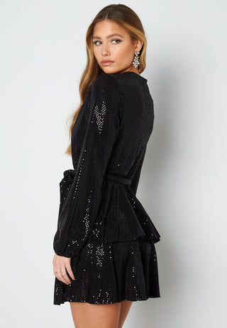 Sequin Deep V Ruffle Skater Dress