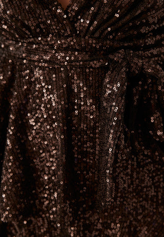 Sequin Deep V Ruffle Skater Dress