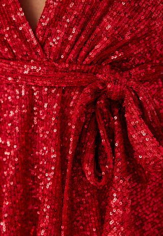 Sequin Deep V Ruffle Skater Dress