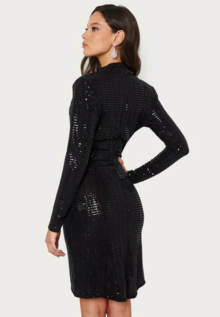 Sequin Long Sleeve Rouch Mini Dress