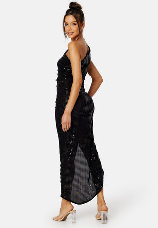 Sequin One Shoulder Sleeve Rouch Dress