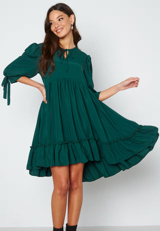 Tie Neck Frill Hem Dress