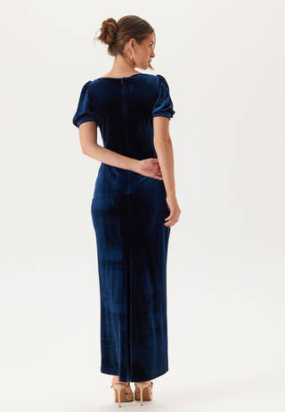 Velvet Puff Sleeve Maxi With S