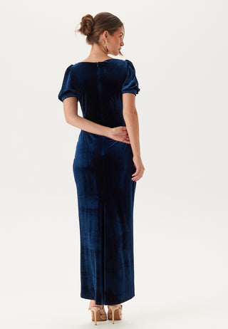 Velvet Puff Sleeve Maxi With S