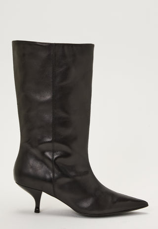 Heeled Mid Knee Leather Boot
