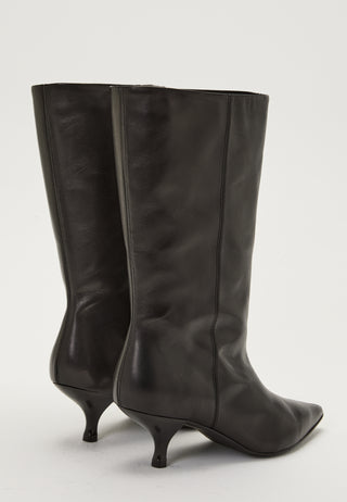 Heeled Mid Knee Leather Boot