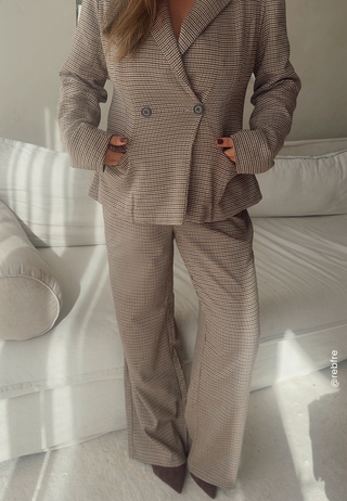 Check Mid Waist Wide Trousers