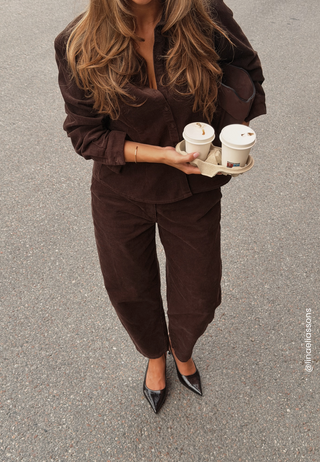 Mid Waist Corduroy Wide Trousers