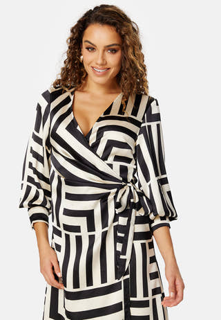 Sateen AOP L/S Wrap Dress