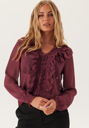 Onlanina Life Langermet Bluse med Volanger og V-hals