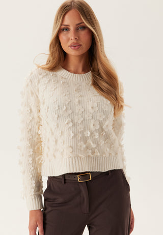 Onlhua Life Flower Detail O-neck Knit Sweater