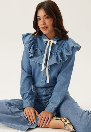 Onlindigo Frill Stud Long Sleeve Denim Shirt