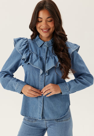 Onlindigo Frill Stud Langermet Dongeriskjorte
