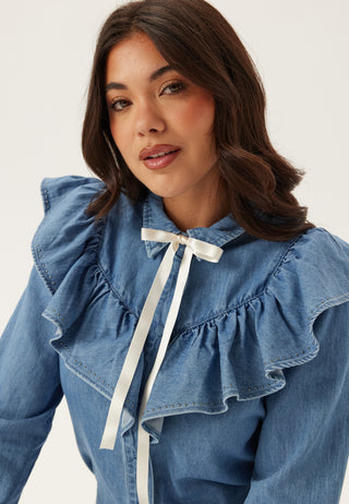 Onlindigo Frill Stud Langermet Dongeriskjorte
