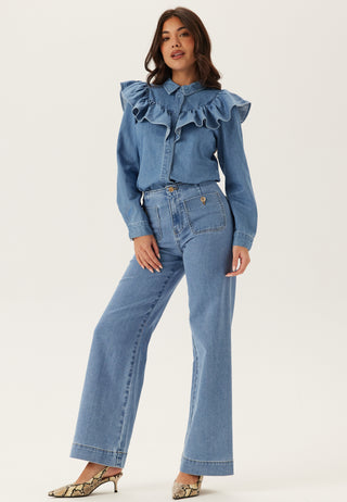 Onlindigo Frill Stud Langermet Dongeriskjorte