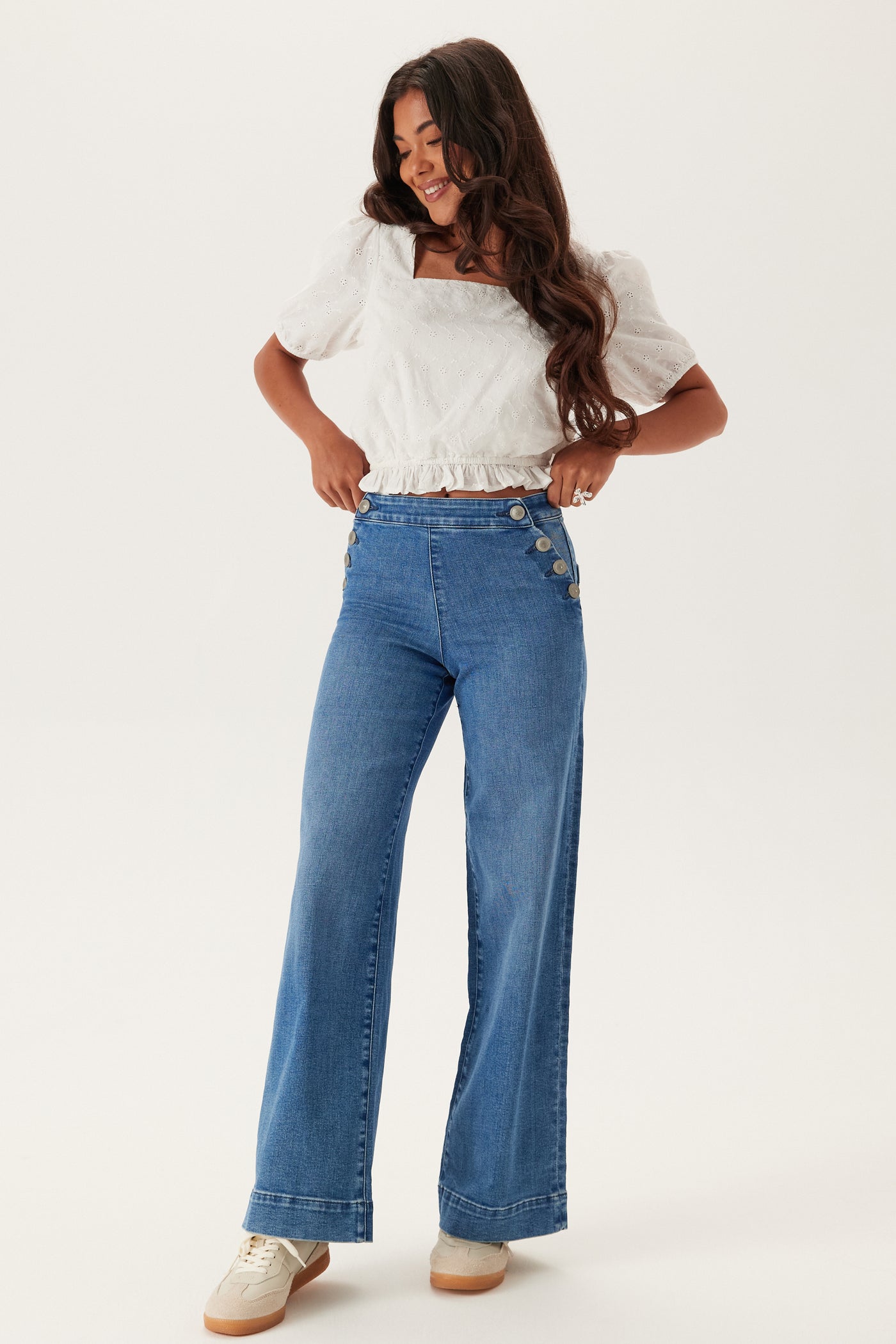 Jean Only Onlmadison Hw Button Wide DNM Gen769Noos, Denim Bleu Médium, 25W / 30L Jeans Femme Only