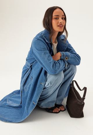 Onlmalou belte-demin trenchcoat
