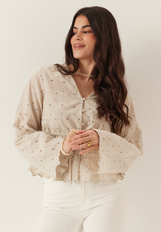 Pcarmorine Ls Embroderi Top