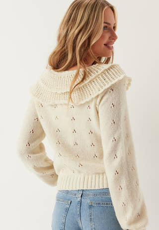 Pcdavis Ls O-neck Frill Cardigan