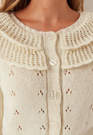 Pcdavis Ls O-neck Frill Cardigan