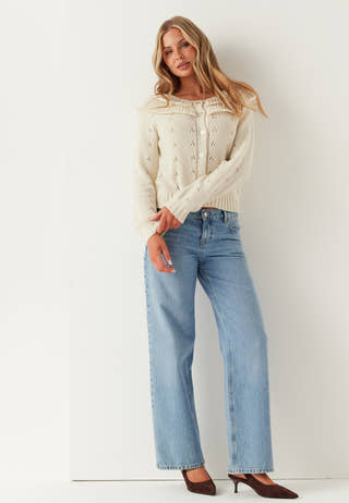 Pcdavis Ls O-neck Frill Cardigan