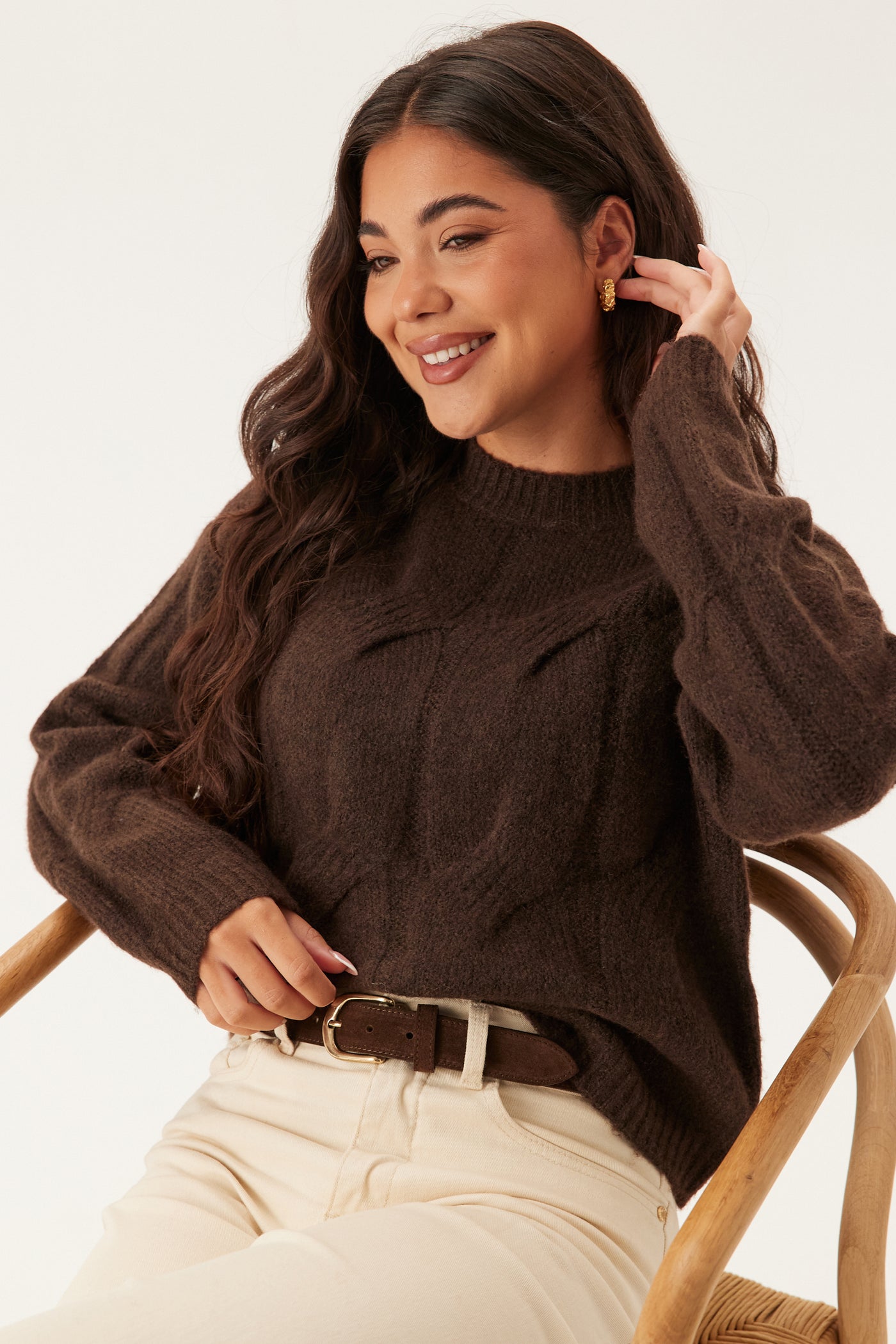 Pcjenna Ls O Neck Cable Knit Goji Berry