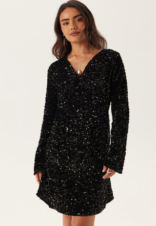 Pckam Long Sleeve V-neck Sequin Dress
