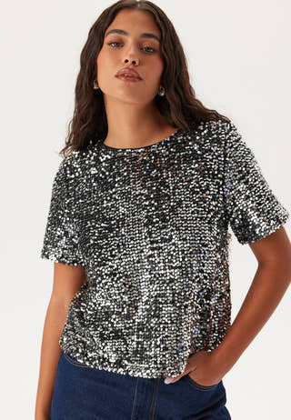 Pcserena Sequin Ss O-neck Top