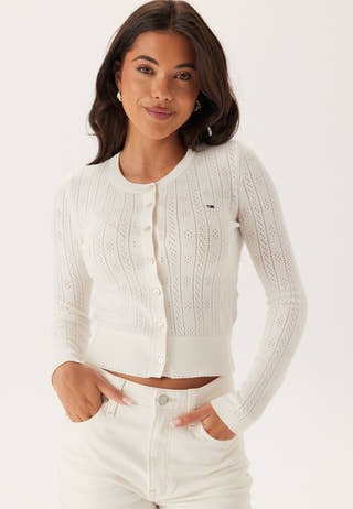 Tjw Pointelle Crew Neck Cardigan