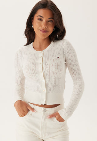 Tjw Pointelle Crew Neck Cardigan