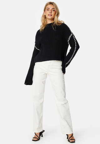 Cream LS Funnelneck Pullover