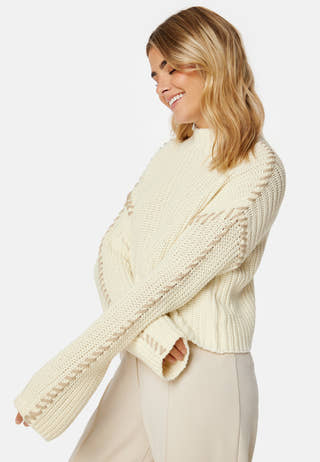 Cream LS Funnelneck Pullover