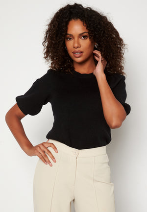 Gold SS Puff O-Neck Blouse