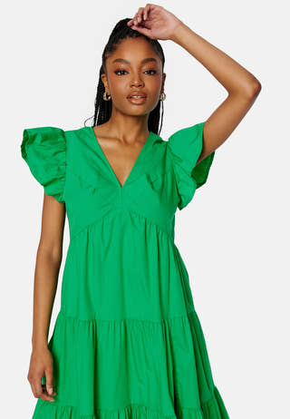 Jarlotte SS V-Neck Calf Slit Dress