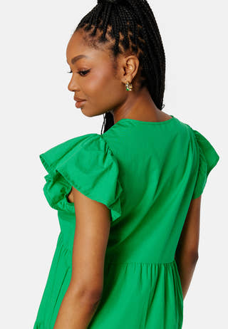 Jarlotte SS V-Neck Calf Slit Dress