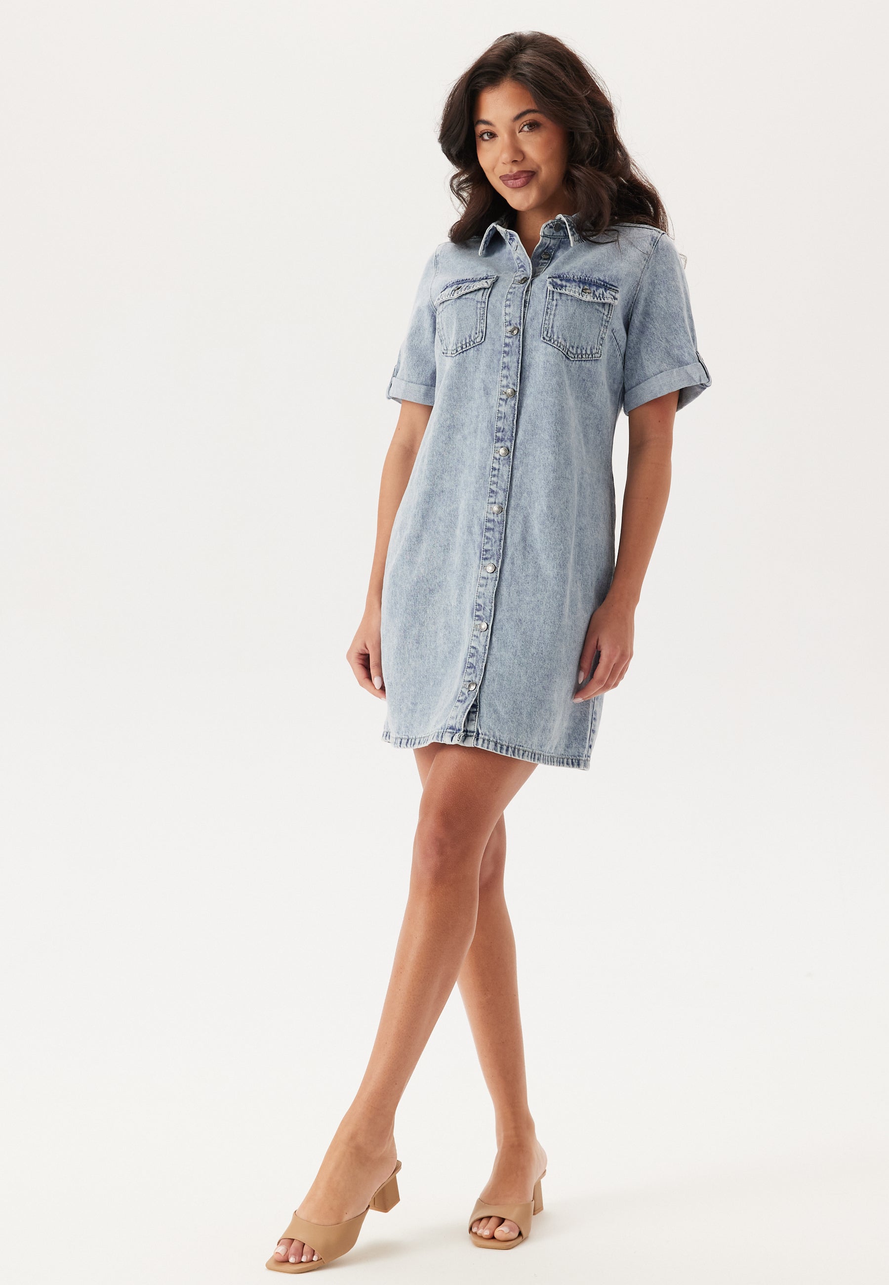 Vero moda – Vmjennie Ss Short Denim Dress – Blue – Blue