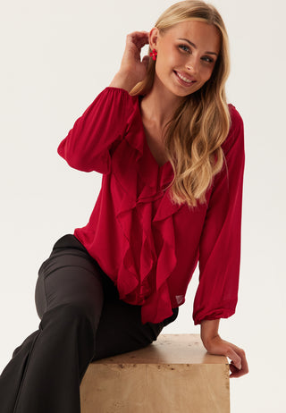 Viane Long Sleeve V-Neck Frill Top