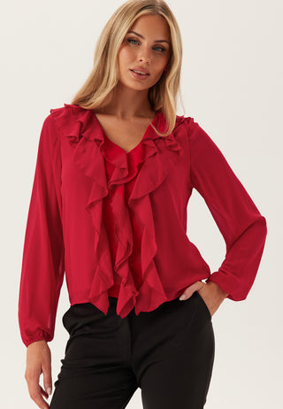 Viane L/S V-NECK FRILL TOP V-N
