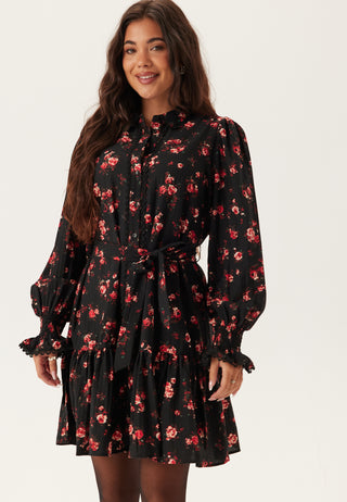Viclo Rose Long Sleeve Shirt Dress