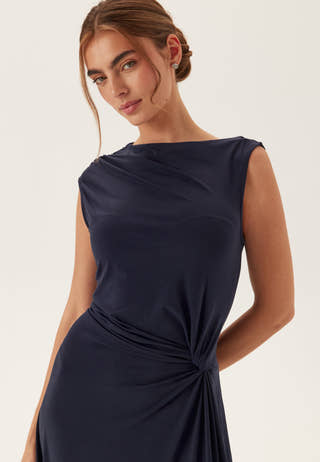 Vielise O-neck S/L DRAPED MIDI DRESS