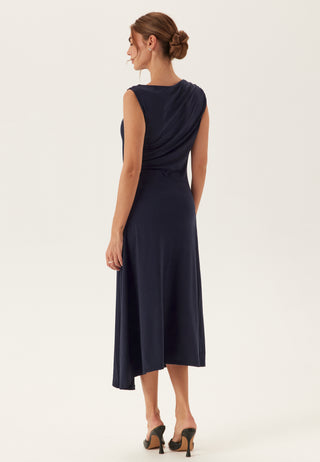 Vielise O-neck S/L DRAPED MIDI DRESS