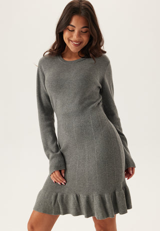 Vinorthy O-neck Long Sleeve Frill Knit Dress