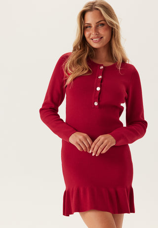 Visway O-neck Long Sleeve Short Knit Dress