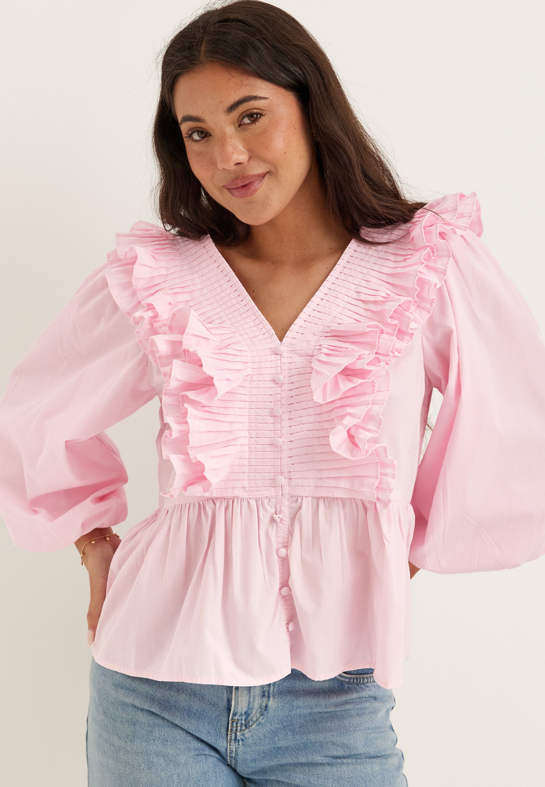 Yas – Yasruna 3/4 RUFFLE TOP – Blouses & shirts – Pink